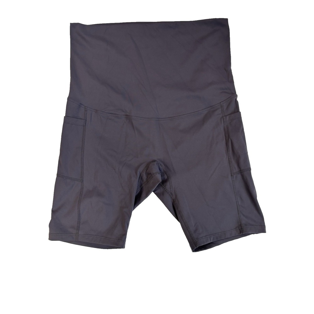 POSHDIVAH Women's L Maternity Yoga Shorts Summer Workout Pockets Gray Over Belly